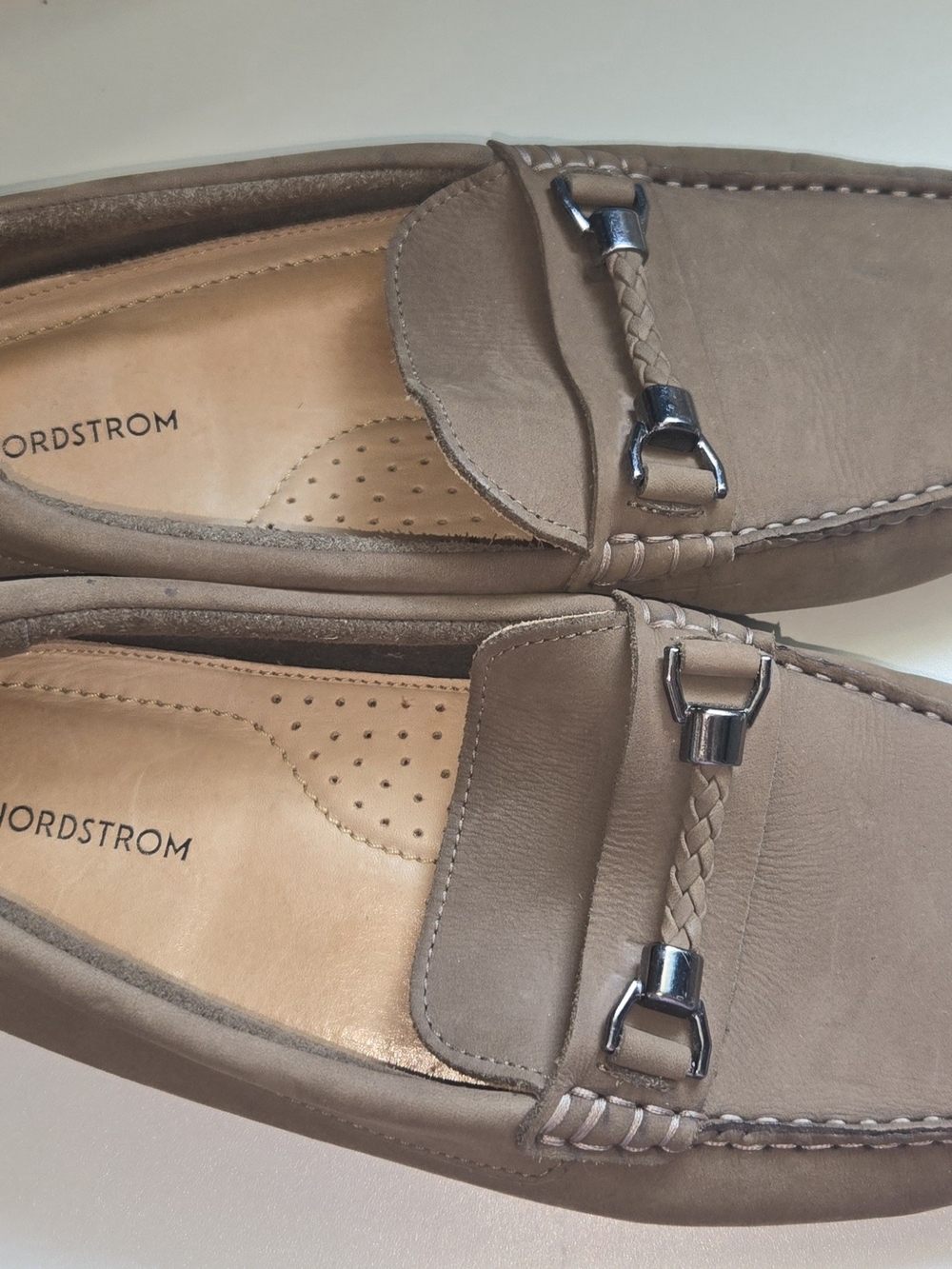 Nordstrom Taupe Braided Bit Leather Loafers